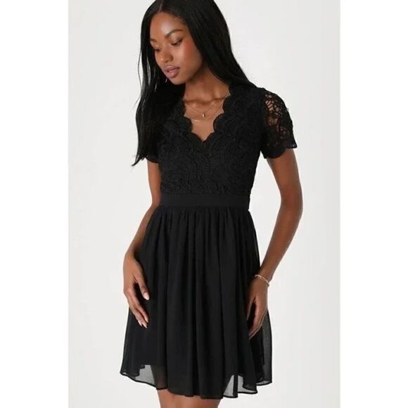 Lulus | Women's Angel in Disguise Lace Skater Fit & Flare Dress | L NWT - Picture 4 of 6